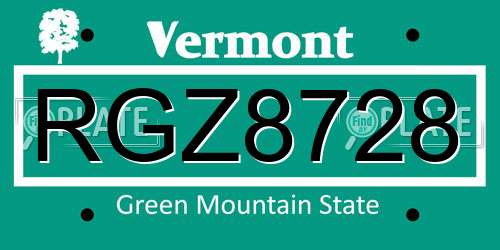 RGZ8728 Vermont License Plate