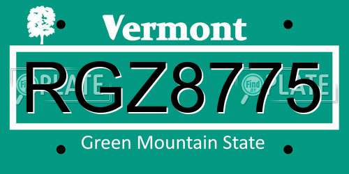 RGZ8775 Vermont License Plate