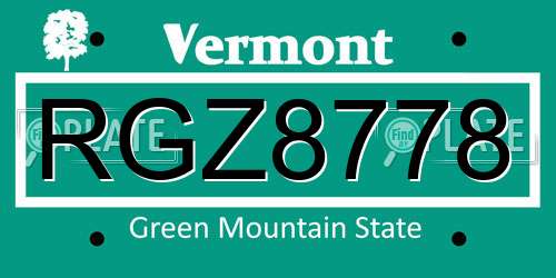RGZ8778 Vermont License Plate