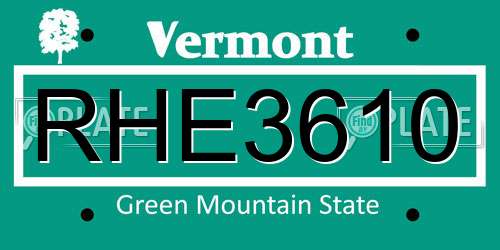RHE3610 Vermont License Plate