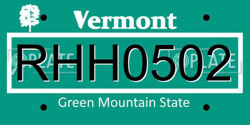 RHH0502 Vermont License Plate