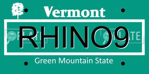 RHINO9 Vermont License Plate