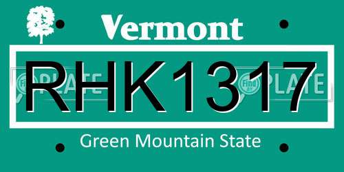RHK1317 Vermont License Plate