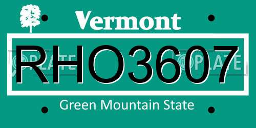 RHO3607 Vermont License Plate