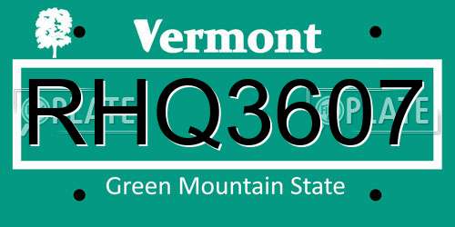 RHQ3607 Vermont License Plate