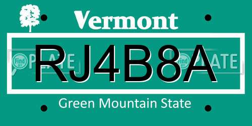 RJ4B8A Vermont License Plate