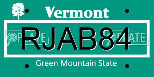 RJAB84 Vermont License Plate