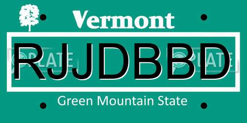 RJJDBBD Vermont License Plate