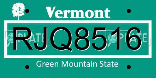 RJQ8516 Vermont License Plate