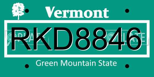 RKD8846 Vermont License Plate