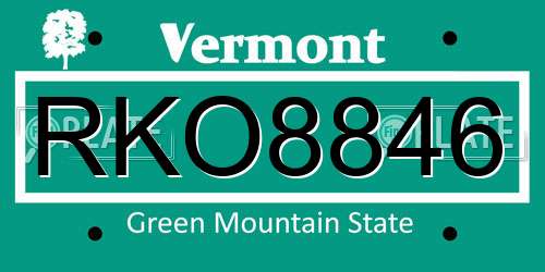 RKO8846 Vermont License Plate