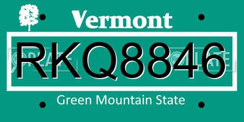 RKQ8846 Vermont License Plate