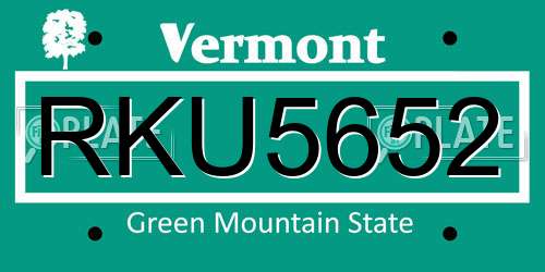 RKU5652 Vermont License Plate