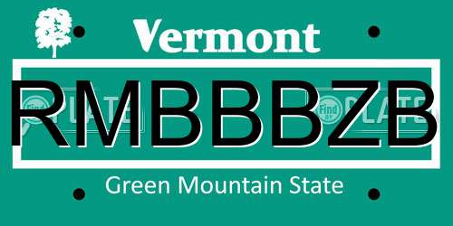 RMBBBZB Vermont License Plate