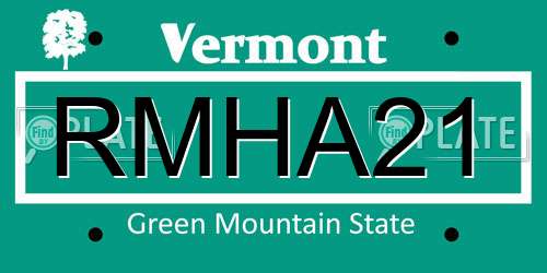 RMHA21 Vermont License Plate