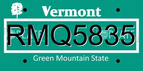 RMQ5835 Vermont License Plate