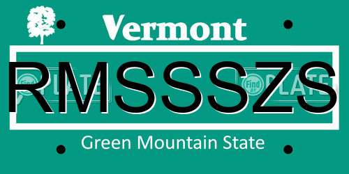 RMSSSZS Vermont License Plate
