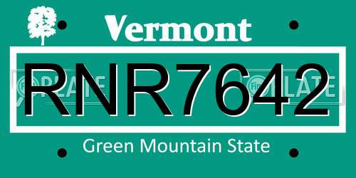 RNR7642 Vermont License Plate