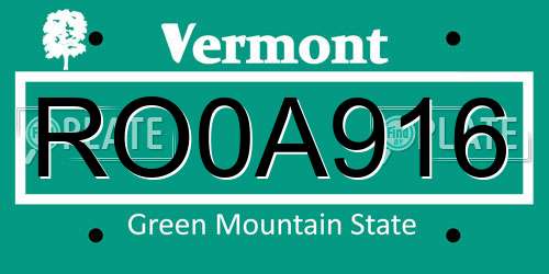 RO0A916 Vermont License Plate