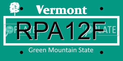 RPA12F Vermont License Plate
