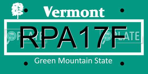 RPA17F Vermont License Plate