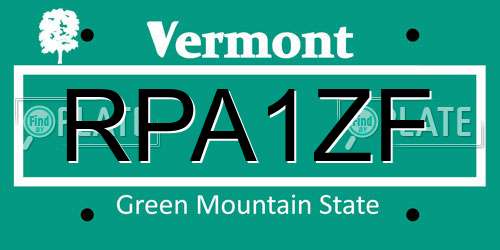 RPA1ZF Vermont License Plate