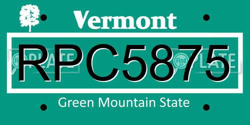 RPC5875 Vermont License Plate