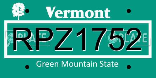 RPZ1752 Vermont License Plate