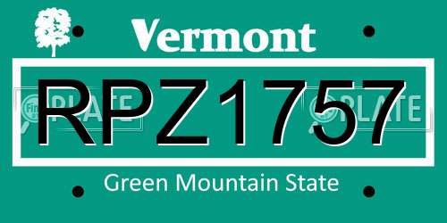 RPZ1757 Vermont License Plate