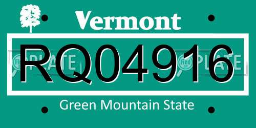 RQ04916 Vermont License Plate