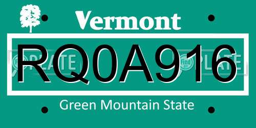 RQ0A916 Vermont License Plate