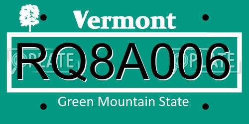 RQ8A006 Vermont License Plate