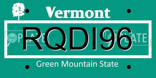 RQDI96 Vermont License Plate
