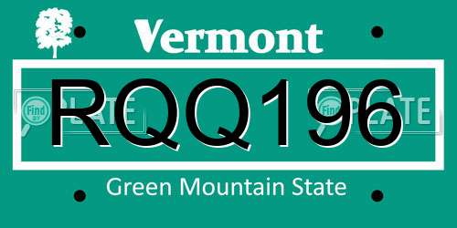 RQQ196 Vermont License Plate