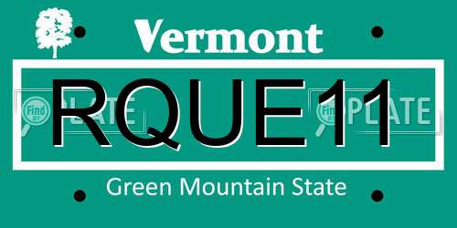 RQUE11 Vermont License Plate