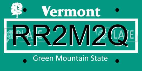 RR2M2Q Vermont License Plate
