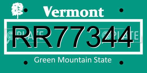 RR77344 Vermont License Plate