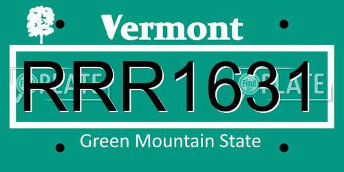 RRR1631 Vermont License Plate