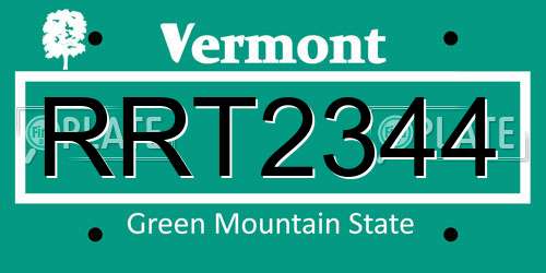 RRT2344 Vermont License Plate