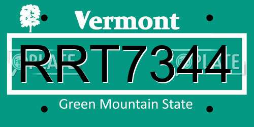RRT7344 Vermont License Plate