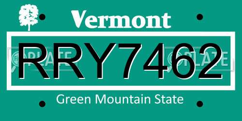 RRY7462 Vermont License Plate