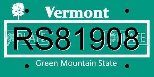 RS81908 Vermont License Plate