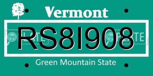 RS8I908 Vermont License Plate