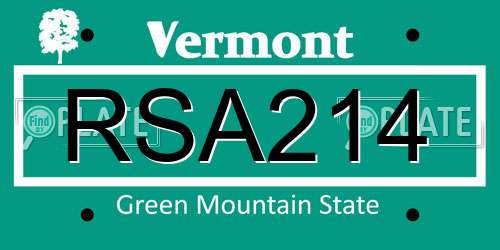 RSA214 Vermont License Plate