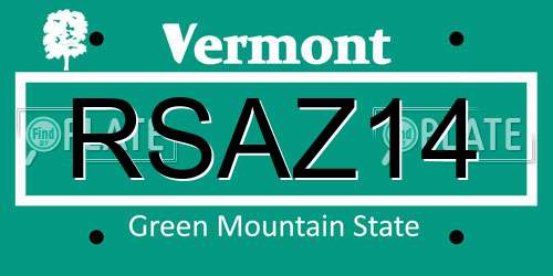 RSAZ14 Vermont License Plate