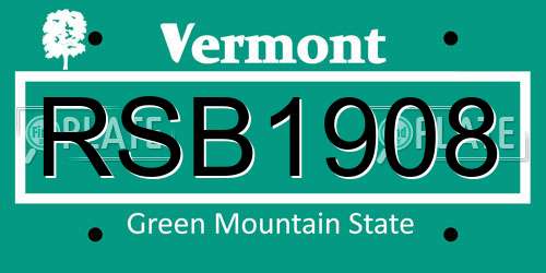 RSB1908 Vermont License Plate