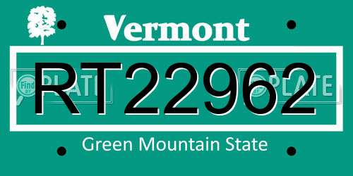 RT22962 Vermont License Plate