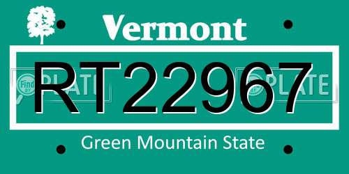 RT22967 Vermont License Plate
