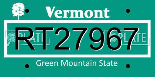 RT27967 Vermont License Plate