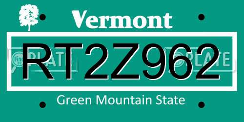 RT2Z962 Vermont License Plate
